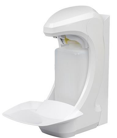 Desinfektionsmittelspender Touchless 500 ml (RX 5 T) mit Rückwand und Abtropfschale.