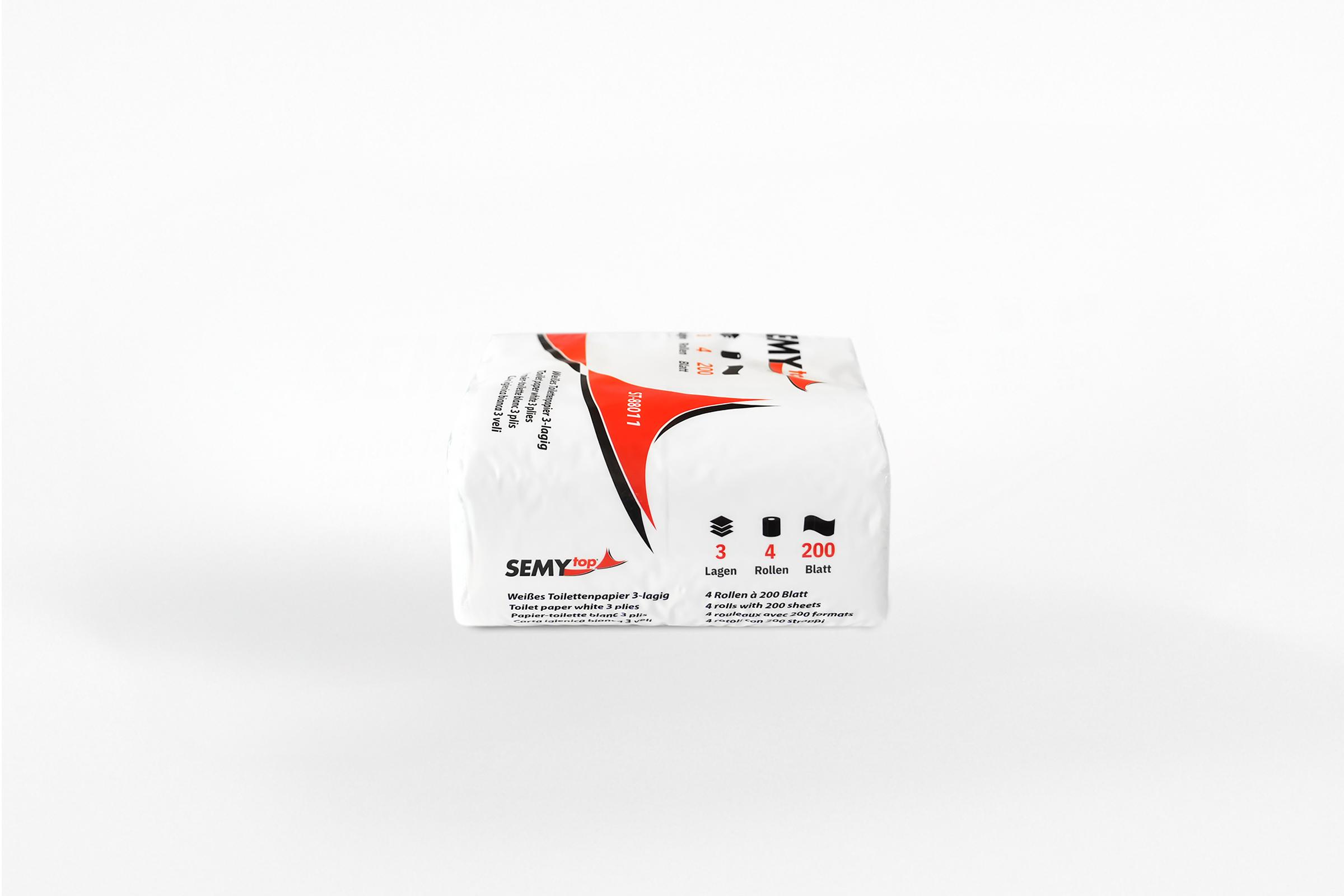 SEMYtop Toilettenpapier, 3-lagig, 200 Blatt Zellstoff weiß, 16 x 4 Rollen