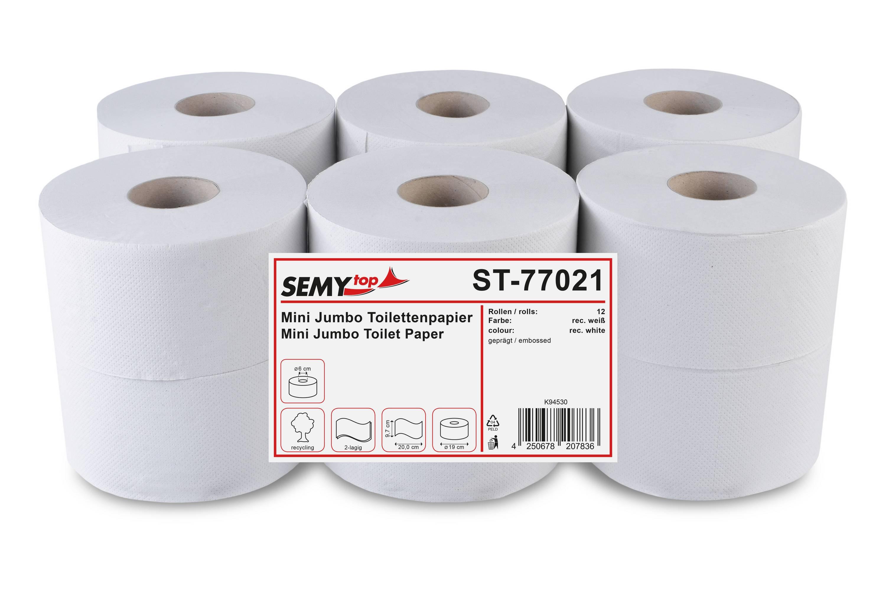 SEMYtop Jumbo-Toilettenpapier, 2-lagig Recycling weiß, Ø 19 cm, 12 Rollen