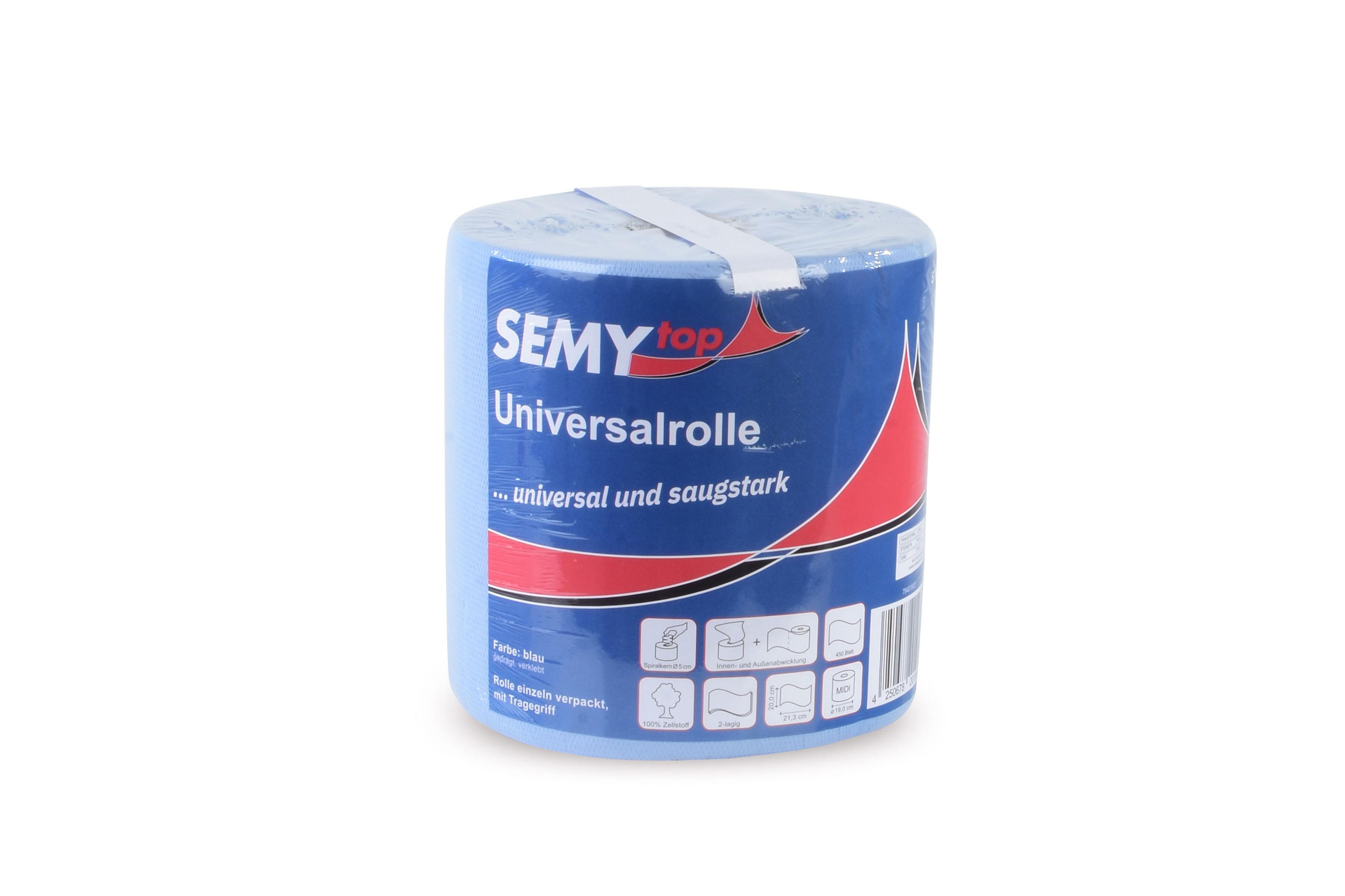 SEMYtop Handtuchrolle MIDI 20 cm, 2-lagig, blau Zellstoff, Ø 19 cm, 6 Rollen