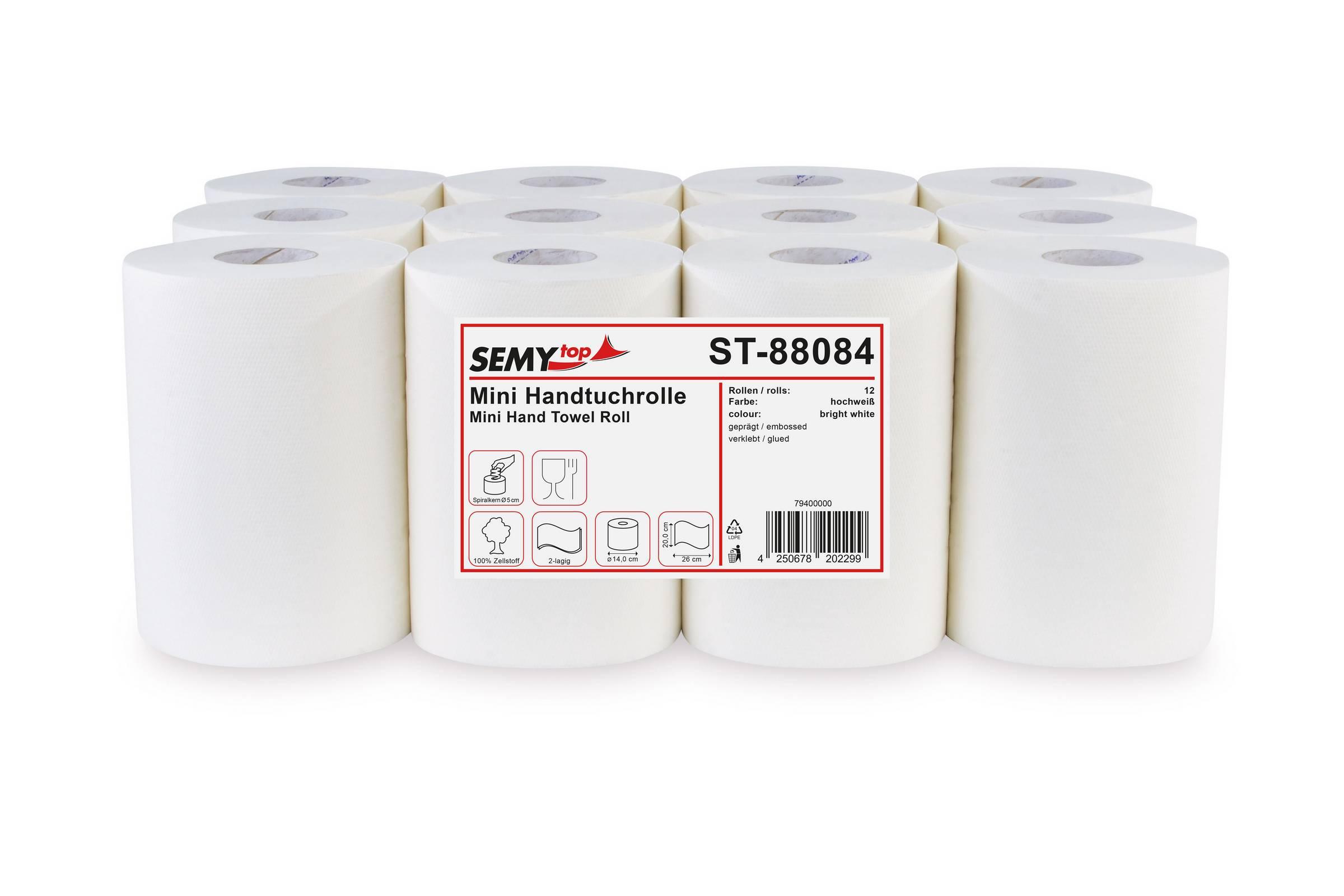 SEMYtop Handtuchrolle MINI 20 cm, 2-lagig Zellstoff weiß, Ø 14 cm, 12 Rollen