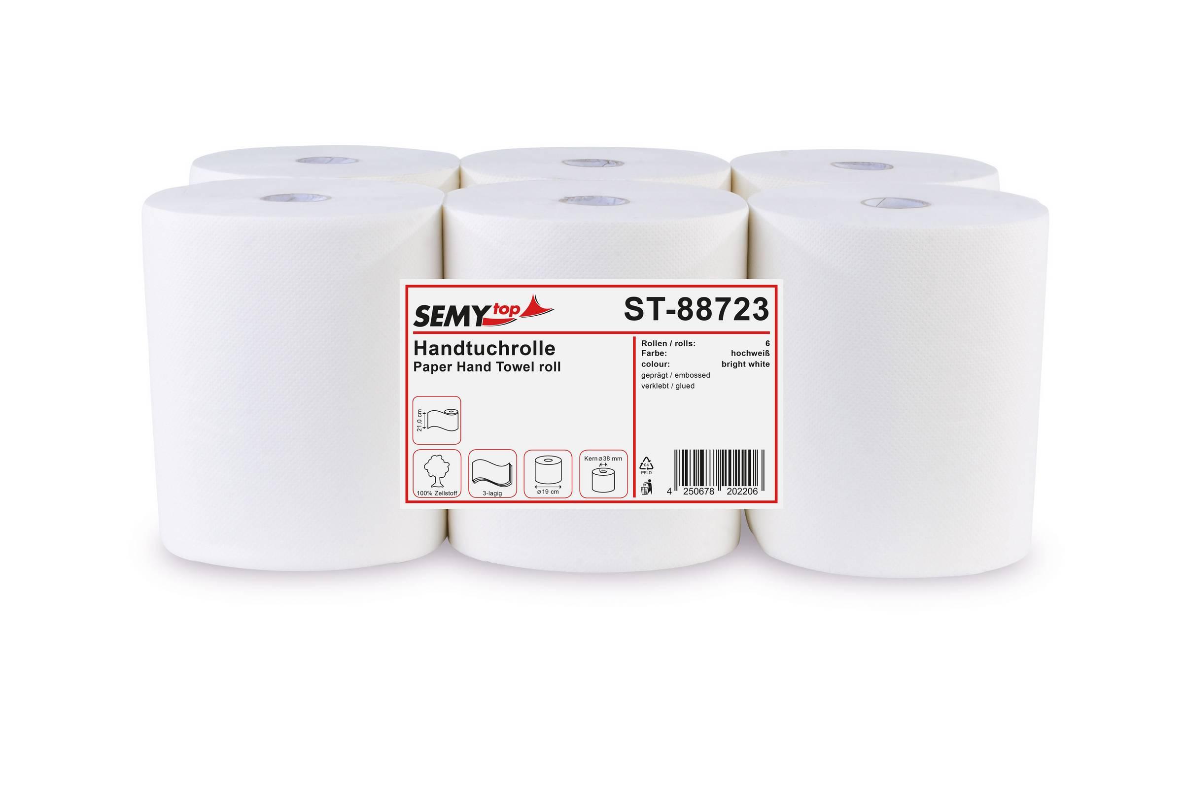 SEMYtop Handtuchrolle 21 cm, 3-lg., hochweiß Ø 19 cm, 6 Rollen