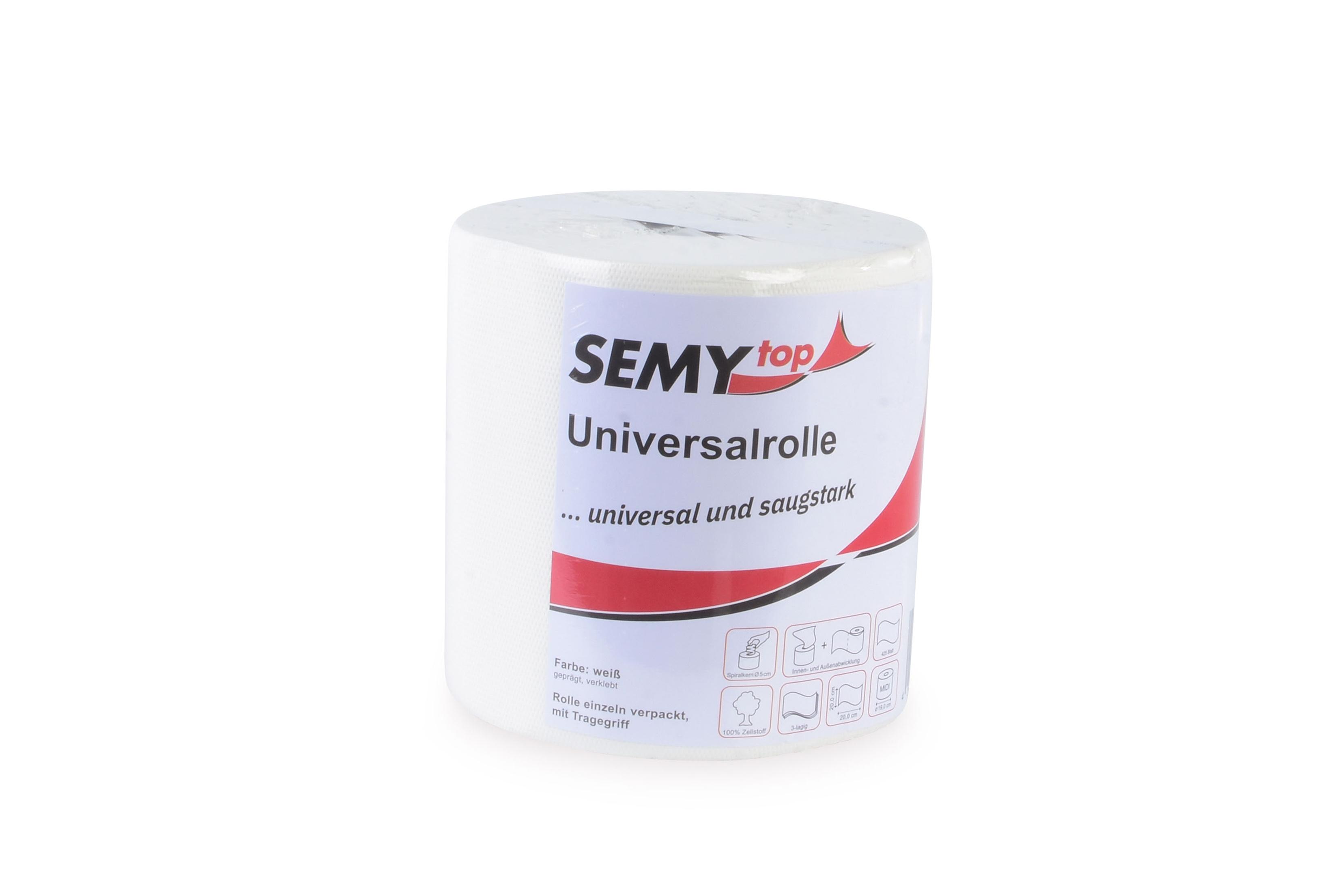 SEMYtop Handtuchrolle MIDI 20 cm, 3-lagig, weiß Zellstoff, Ø 19 cm, 6 Rollen