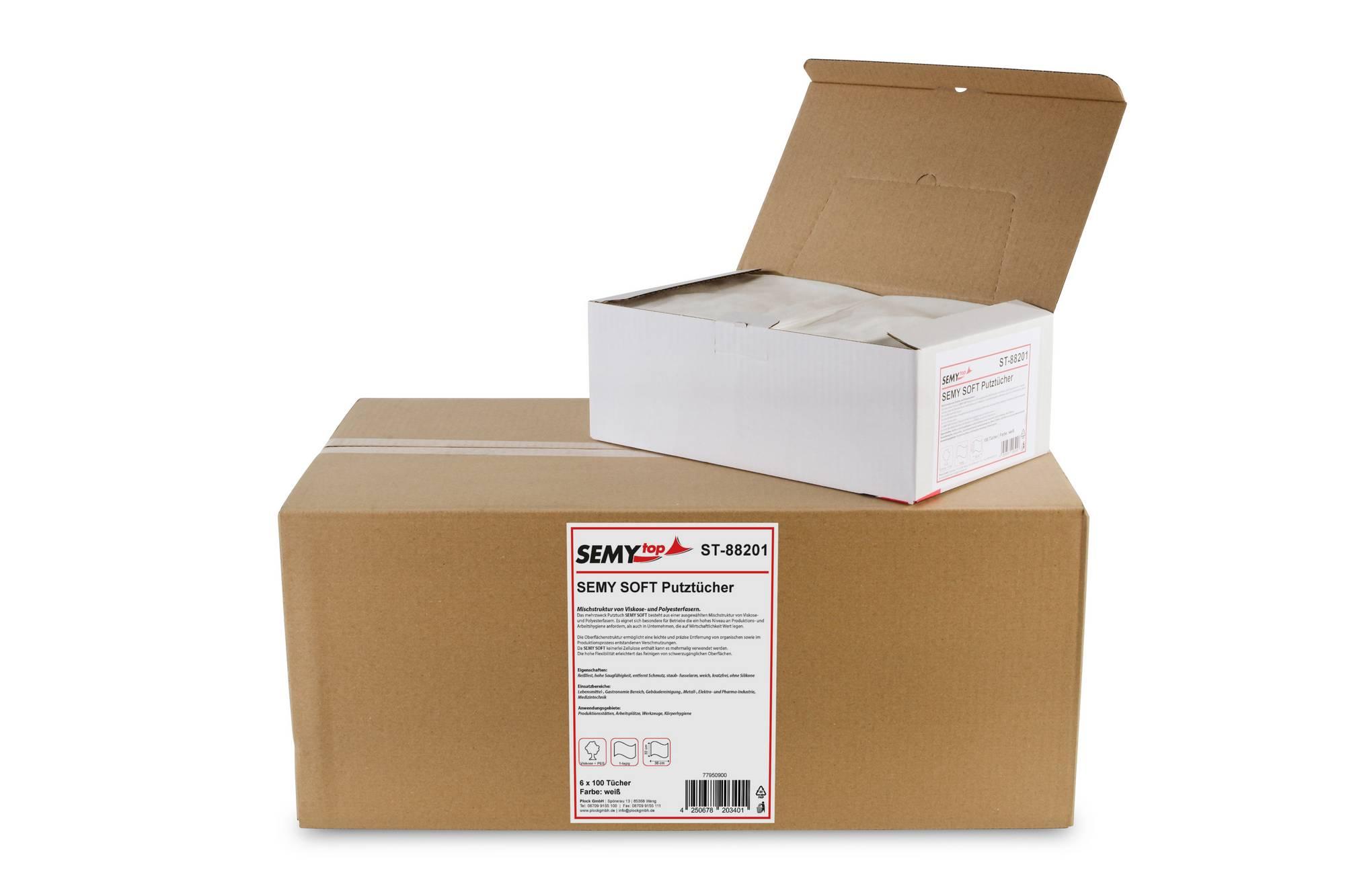 SEMYtop Semy Soft Tuch in Spenderbox 32x38cm, 6x100 Tücher im Karton, weiß