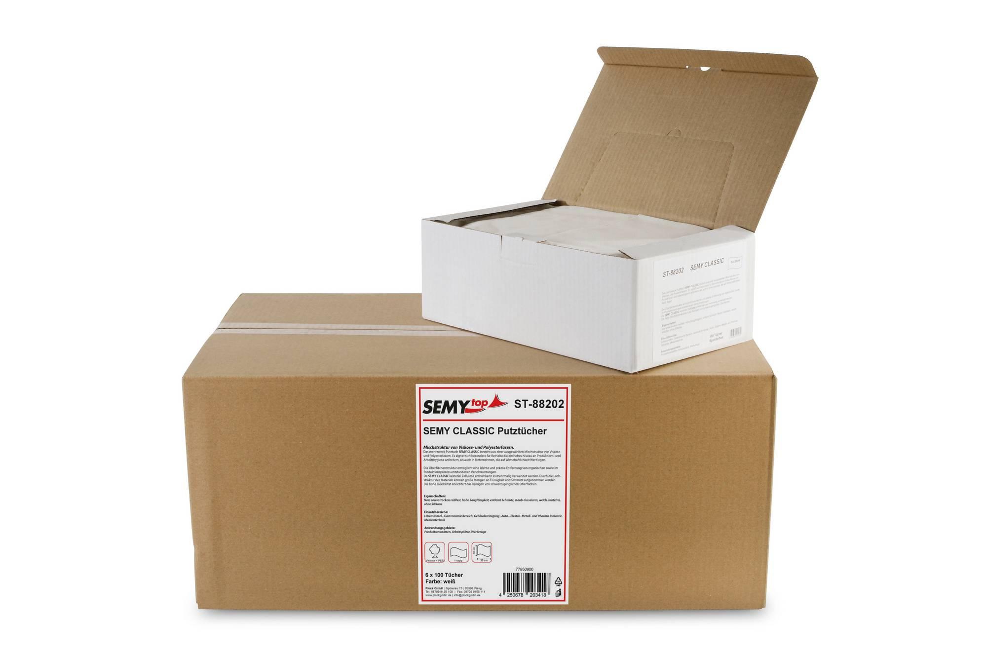 SEMYtop Semy Classic Tuch in Spenderbox 32x38cm, 6x100 Tücher im Karton, weiß