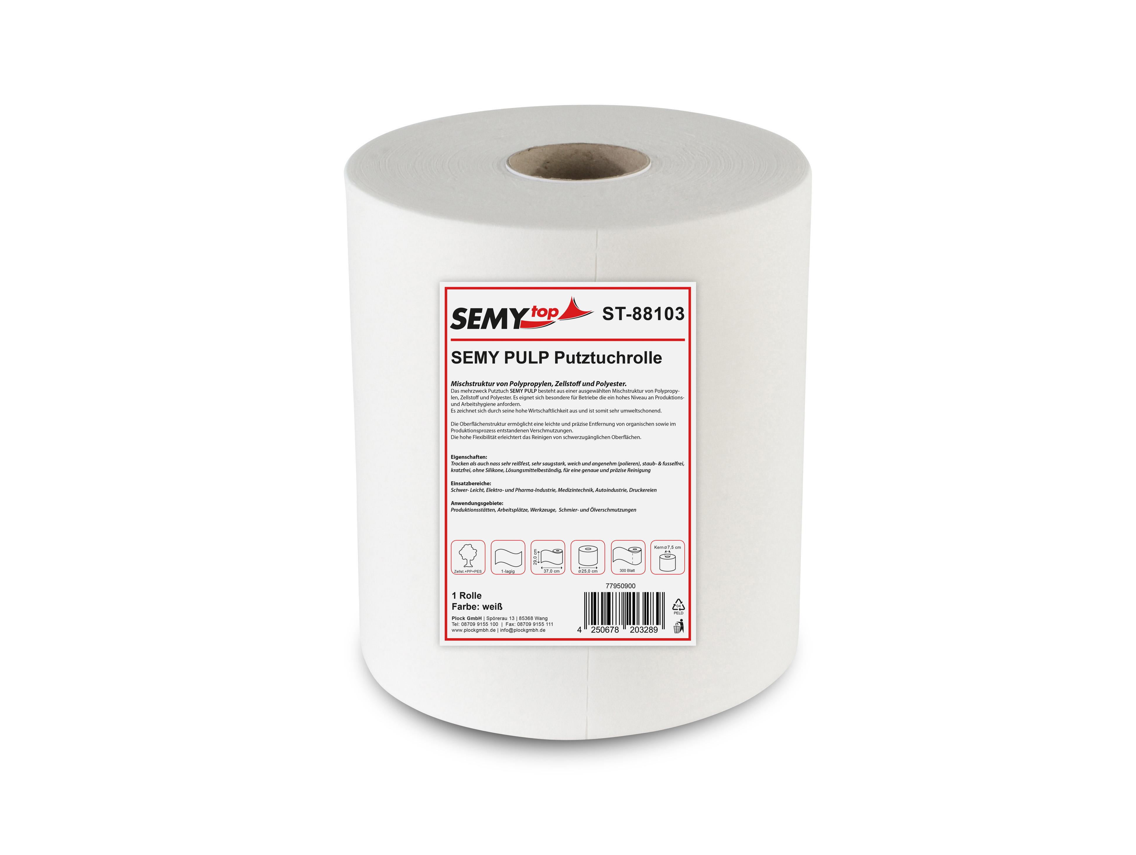 SEMYtop Semy Pulp Putztuchrolle 29 cm, weiß 300 Blatt, 1 Rolle