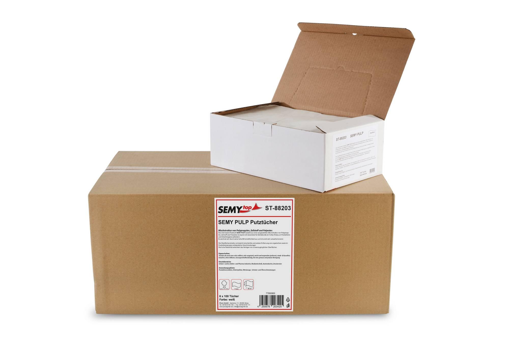 SEMYtop Semy Pulp Tuch in Spenderbox 29x38cm, 6x100 Tücher im Karton, weiß