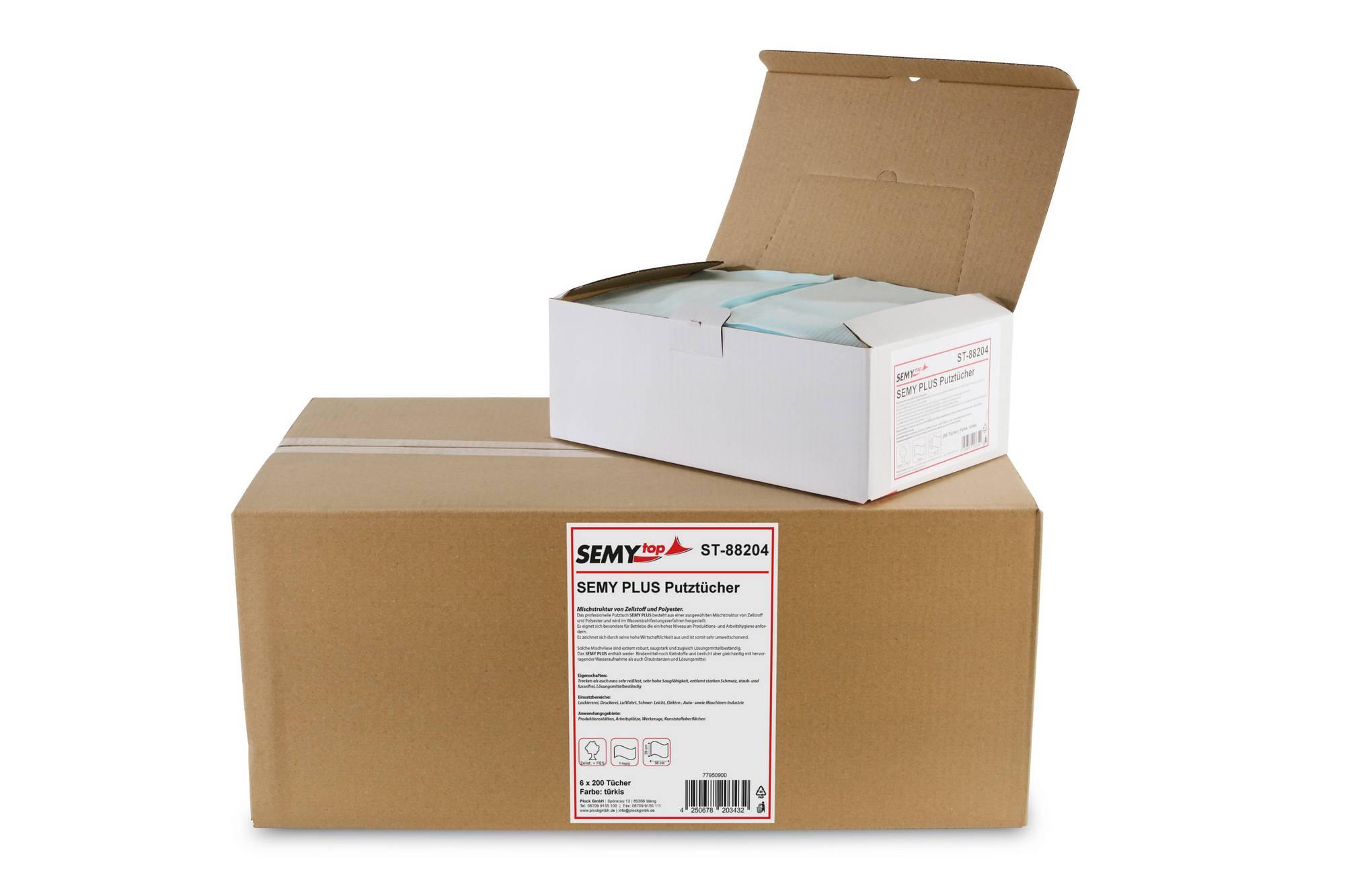 SEMYtop Semy Plus Tuch in Spenderbox 29x38cm, 6x200 Tücher im Karton, türkis