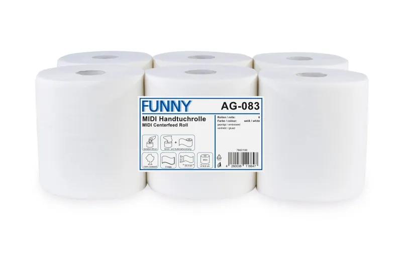 FUNNY Handtuchrolle MIDI 20 cm, 2-lagig Zellstoff weiß, Ø 19 cm, 6 Rollen