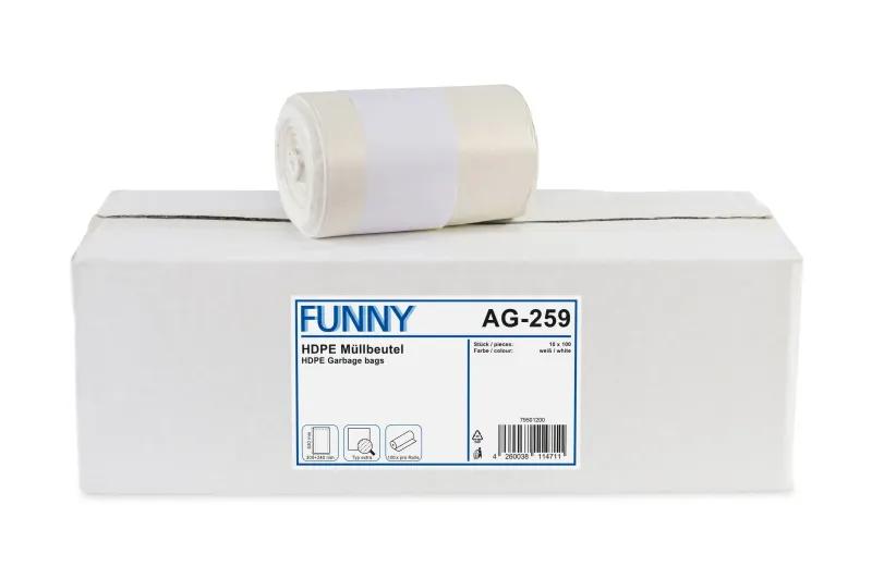 FUNNY HDPE Müllbeutel, extra, weiß, 300 + 240 x 530 mm , 18ltr.