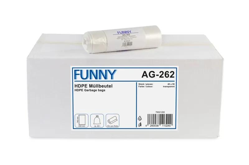 FUNNY HDPE Müllbeutel, natur, 60 l, 630 x 740 mm