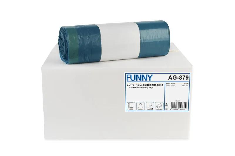 FUNNY LDPE-Regenerat Zugbandsäcke, blau, Typ 60 extra, 120 l, 700 x 1.000 + 50 mm