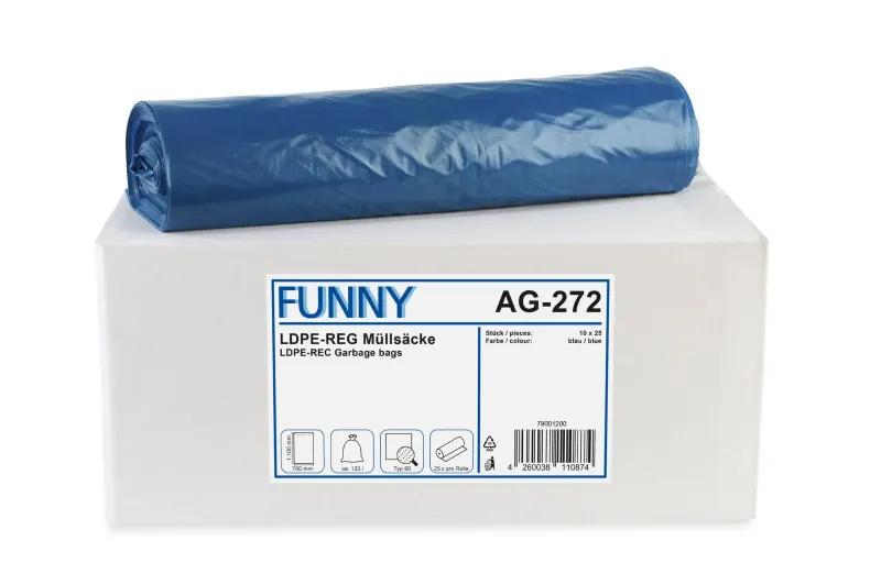 FUNNY LDPE-Regenerat Müllsacke, blau, Typ 80, 120 l, 700 x 1.100 mm
