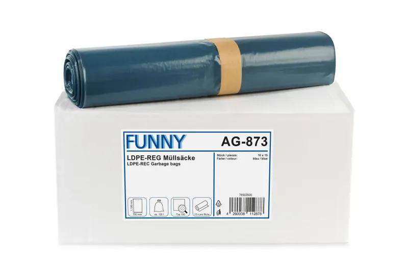 FUNNY LDPE-Regenerat Müllsäcke, blau, Typ 100, 120 l, 700 x 1.100 mm