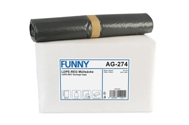FUNNY LDPE-Regenerat Müllsäcke, grau, Typ 70, 140 l, 800 x 1.000 mm