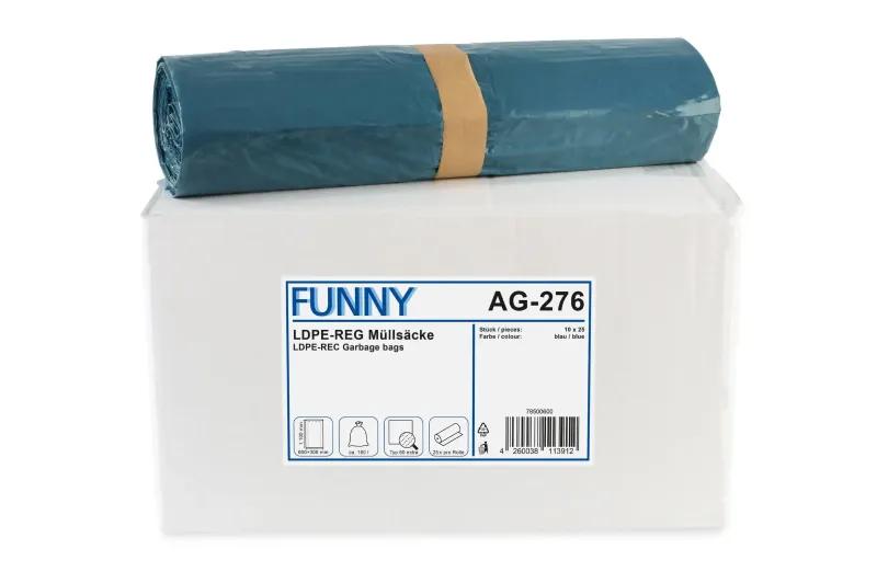 FUNNY LDPE-Regenerat Müllsäcke, blau, Typ 60 extra, 160 l, 600+300 x 1.100 mm
