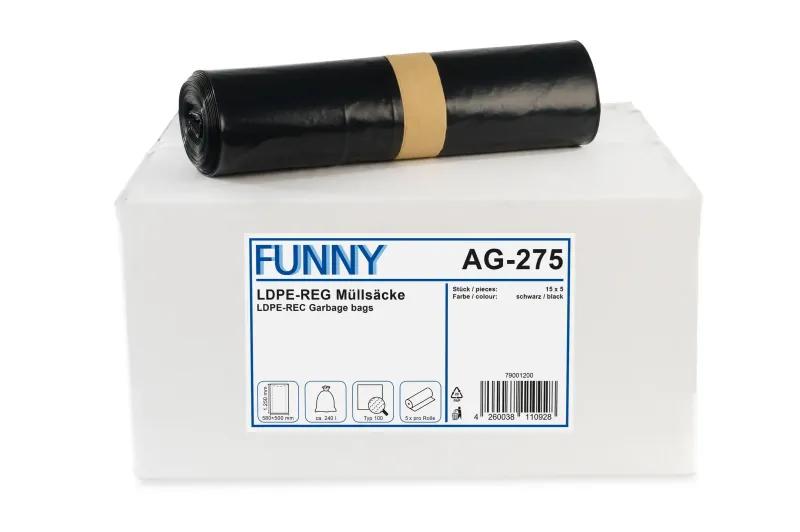 FUNNY LDPE-Regenerat Müllsäcke, schwarz, Typ 100, 240 l, 580+500 x 1.250 mm