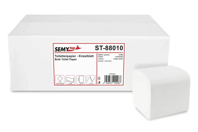 SEMYtop Toilettenpapier Einzelblatt, 10 x 21 cm, 2-lagig Zellstoff weiß, 9.000 Stück