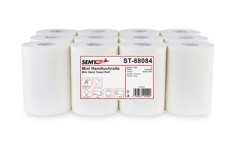 SEMYtop Handtuchrolle MINI 20 cm, 2-lagig Zellstoff weiß, Ø 14 cm, 12 Rollen