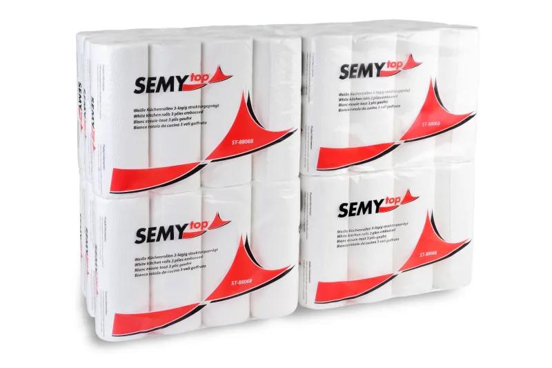 SEMYtop Küchenrolle 3-lagig, 52 Blatt Zellstoff weiß, 12 x 4 Rollen