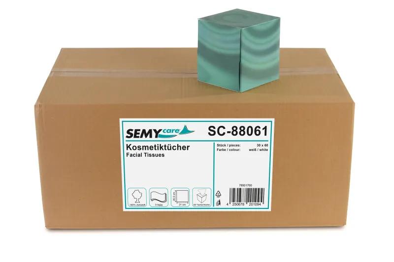 SEMYcare Kosmetikboxen 3-lagig, 100 % Zellstoff 60 Tücher im Würfel