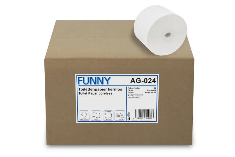 FUNNY Toilettenpapier kernlos, 2-lagig, 900 Blatt Zellstoff weiß, Ø 13 cm, 36 Rollen