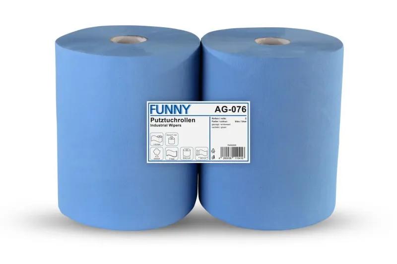 FUNNY Industrierolle 36 cm, 2-lagig, blau Zellstoff, 1.000 Blatt, 2 Rollen