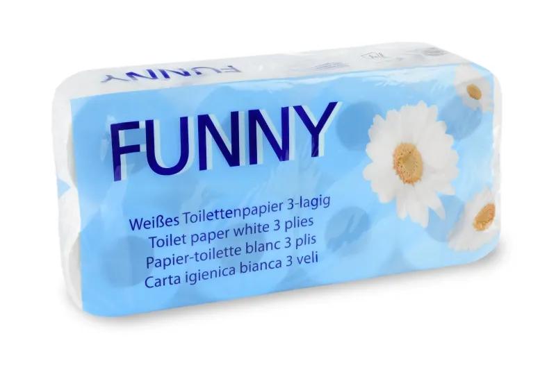 FUNNY Toilettenpapier 3-lagig, 150 Blatt Zellstoff weiß, 12 x 8 Rollen