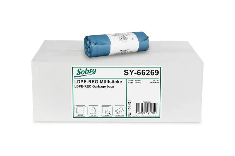 Sobsy LDPE-Regenerat Müllsäcke, blau Typ 60, 70 l, 600 x 800 mm