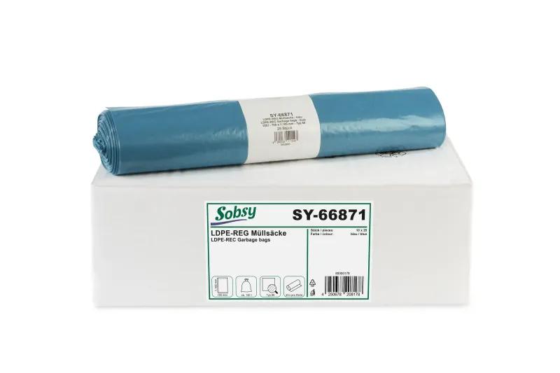 Sobsy LDPE-Regenerat Müllsäcke, blau Typ 60, 120 l, 700 x 1.100 mm