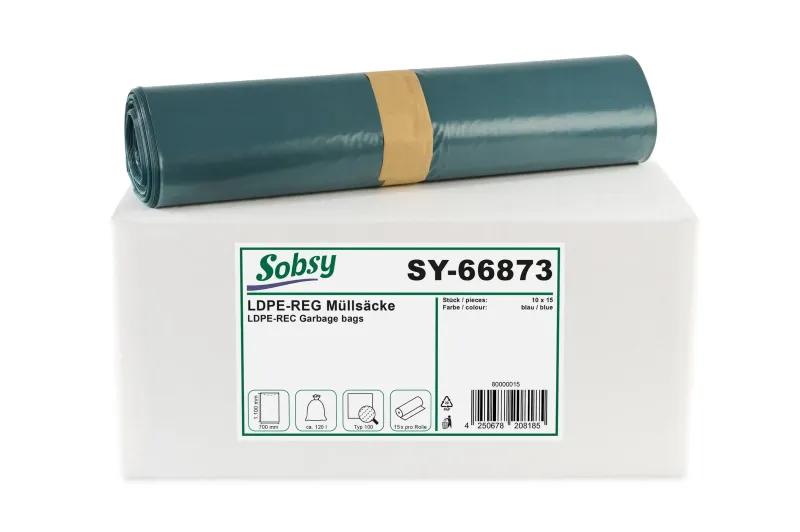 Sobsy LDPE-Regenerat Müllsäcke, blau, Typ 100, 120 l, 700 x 1.100 mm