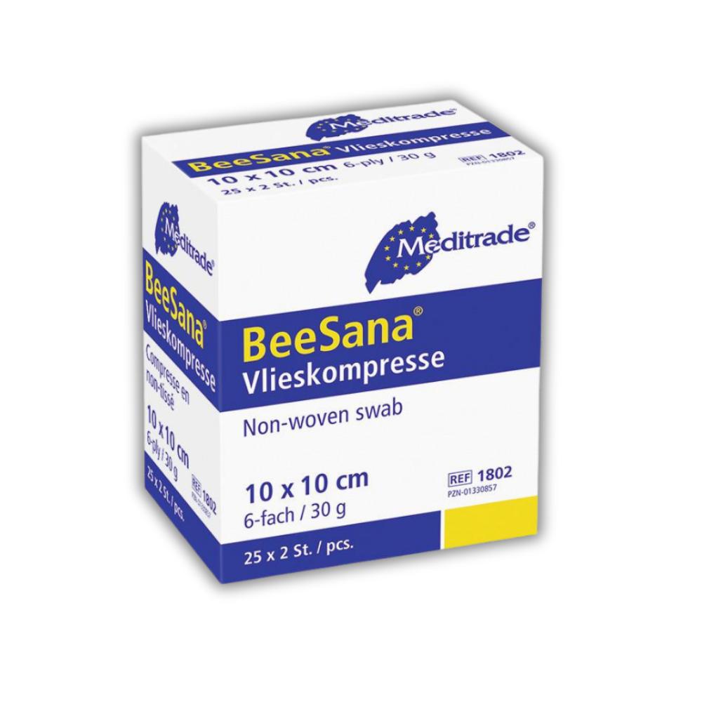 BeeSana Vlieskompresse unsteril, 6-fach, 10 x 10 cm, 30g/m², 2000 Stück je Karton