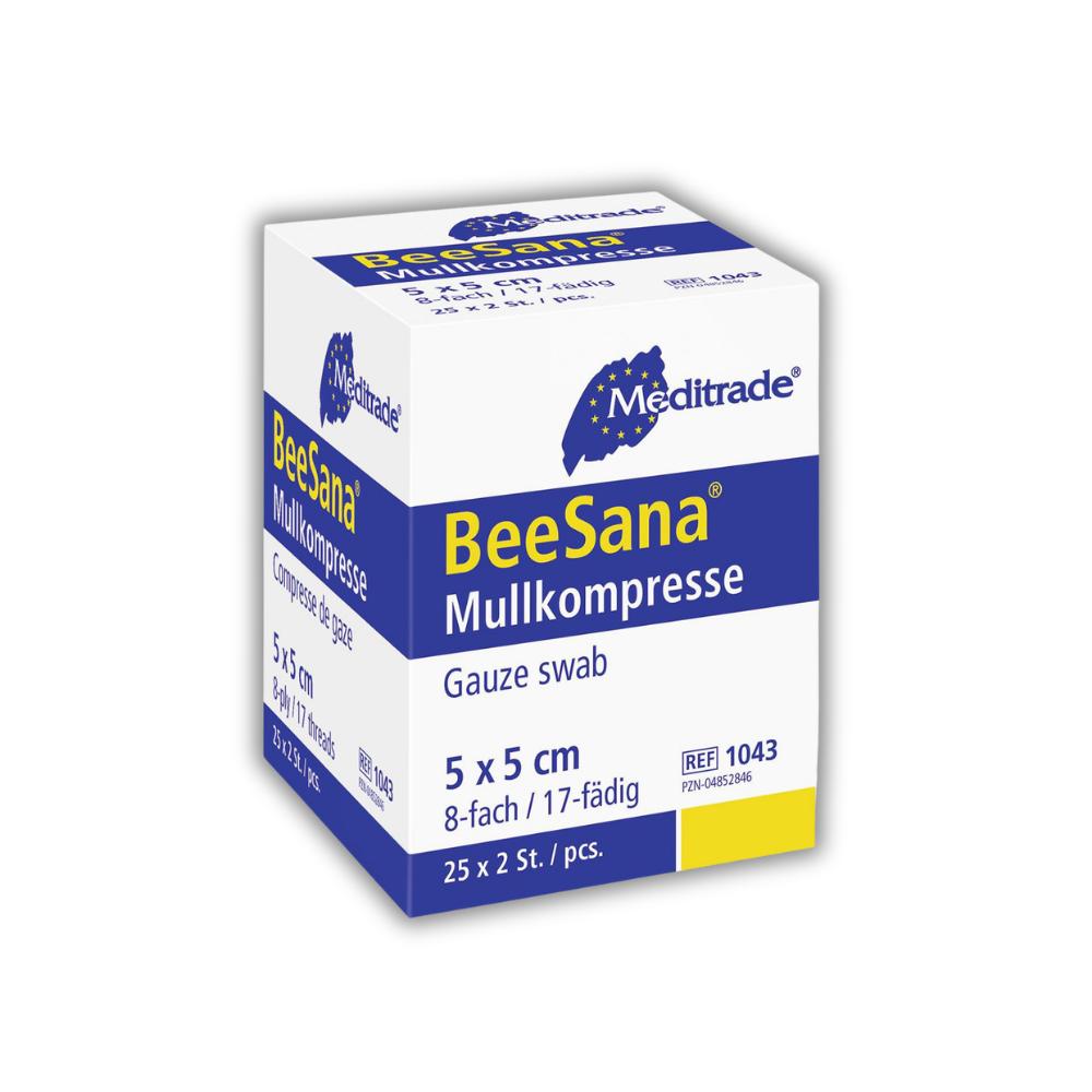 BeeSana® Mullkompresse ohne RöKo, unsteril, 8-fach, 10 x 10 cm, 2000 Stück je Karton