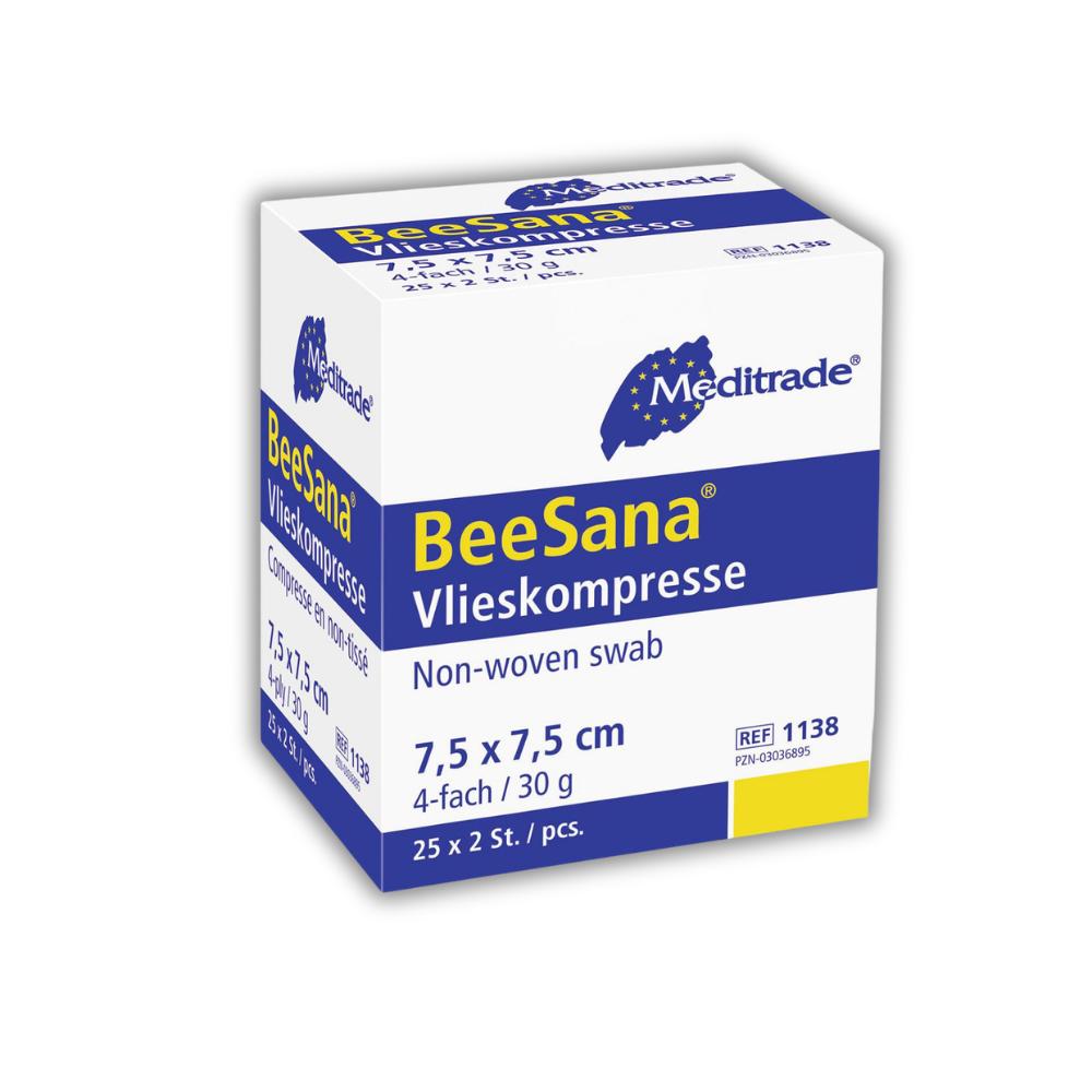 BeeSana® Vlieskompresse steril, 4-fach, 30 g, 7,5 x 7,5 cm (100x5 Stück)
