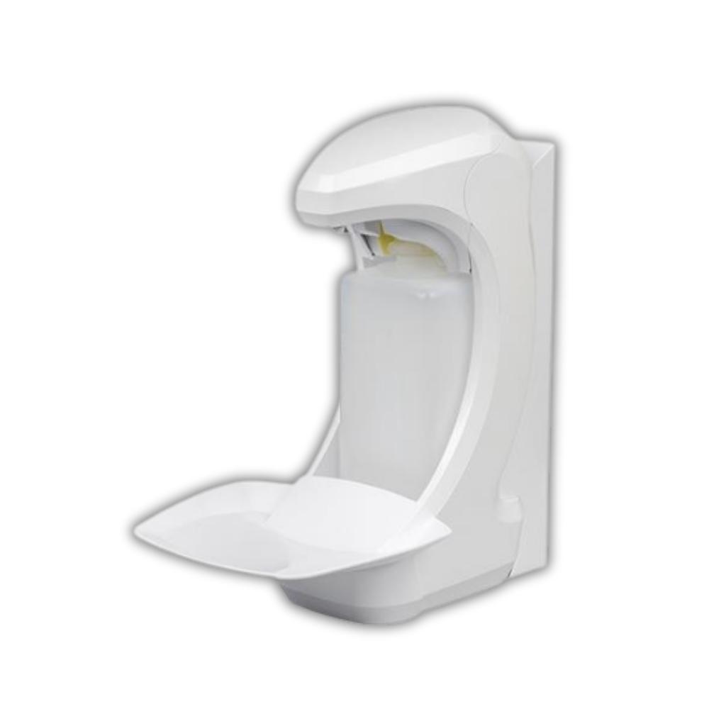 Desinfektionsmittelspender Touchless 500 ml (RX 5 T) mit Rückwand und Abtropfschale.
