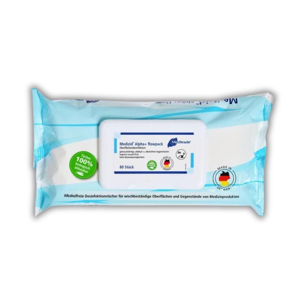 Medizid Alpha+ Flowpack 22 x 20 cm, 80 Tücher