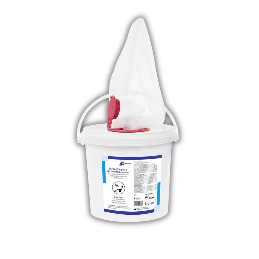 Medizid Alpha+ XXL Desinfektionstücher XXL Tücher, alkoholfreie Desinfektionstücher, 70 Tücher je Eimer