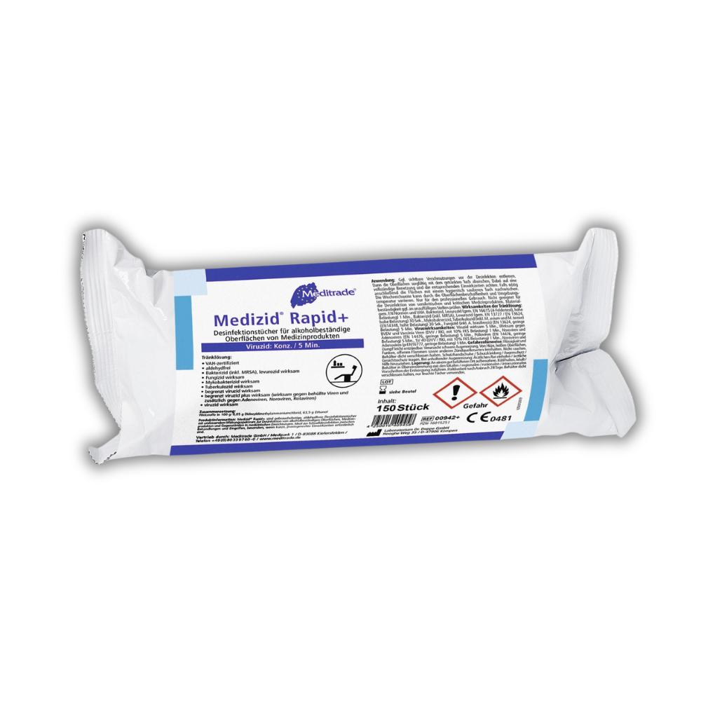 Medizid Rapid+ Desinfektionstücher Nachfüllpackung Dose, 150 Tücher/