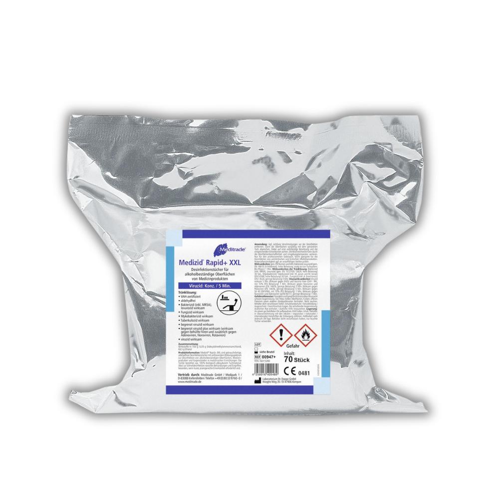 Medizid Rapid+ XXL XXL Desinfektionstücher, Nachfüllpackung Eimer, 70 Tücher