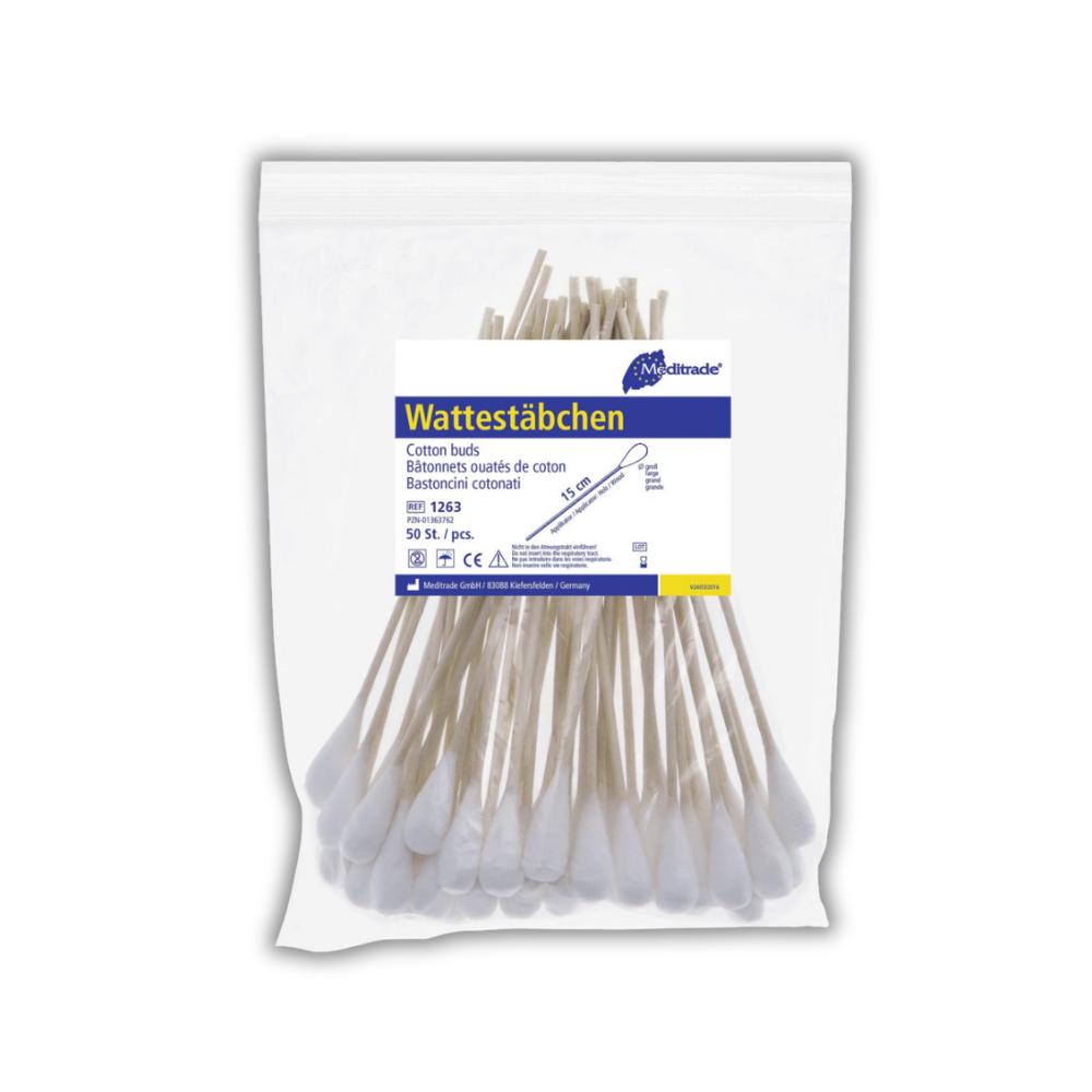 Wattestäbchen unsteril Länge: 15 cm, großer Kopf, Holz, unsteril