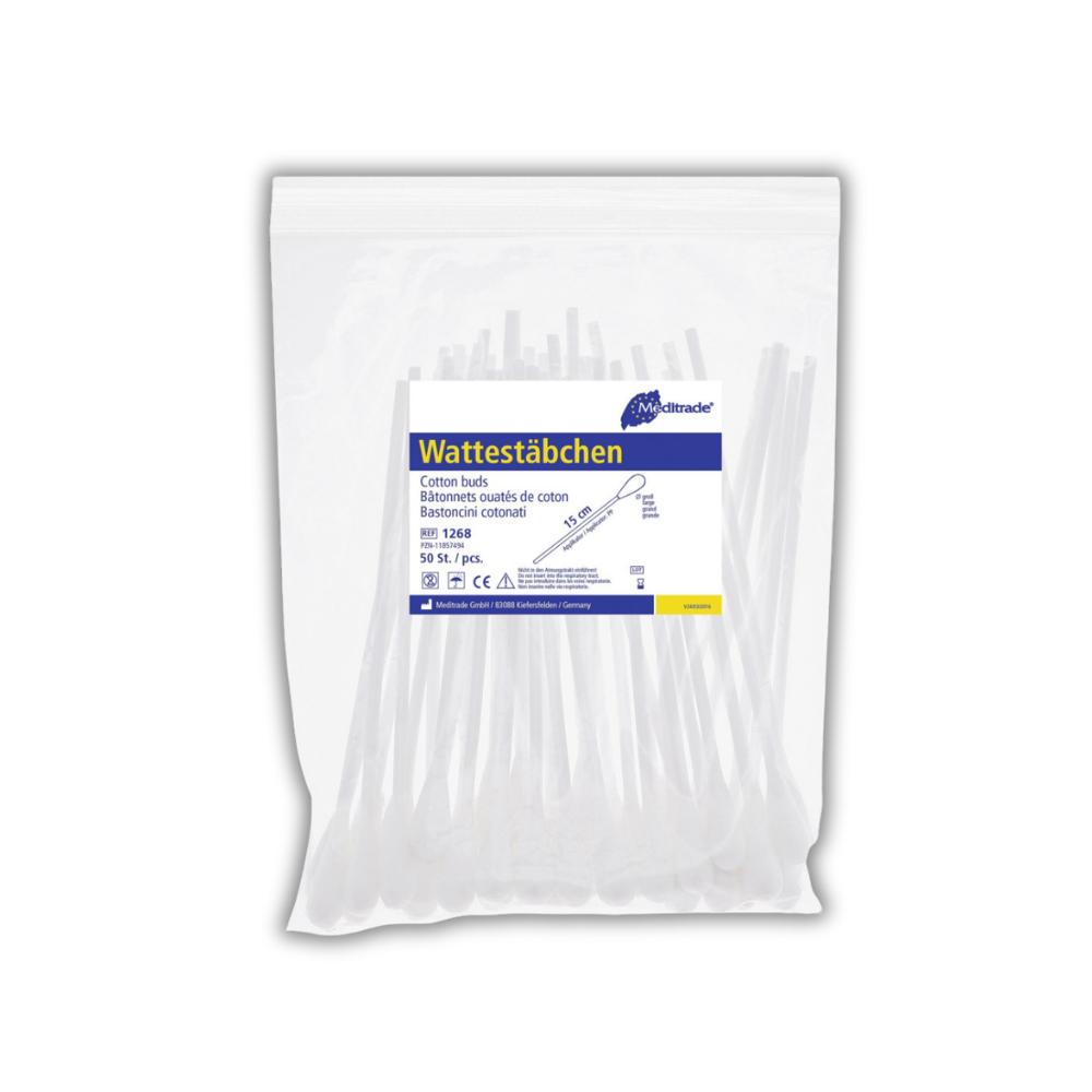 Wattestäbchen unsteril Länge: 15 cm, großer Kopf, Kunststoff, unsteril