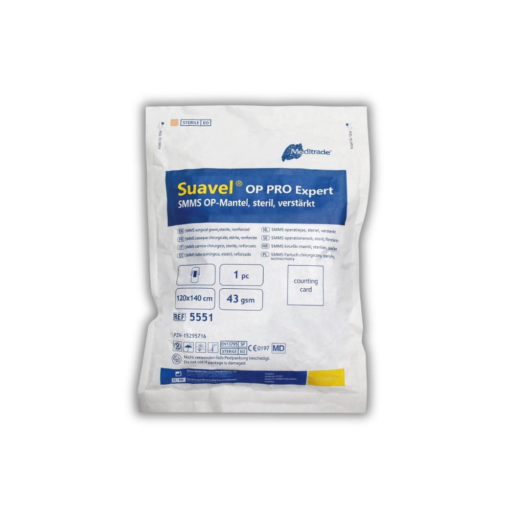 Suavel OP PRO Expert, L SMMS OP-Mantel, steril, verstärkt, 130x150 cm