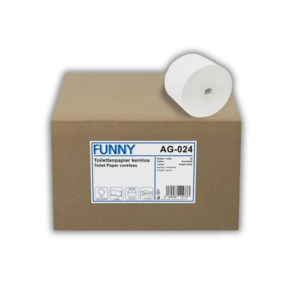 FUNNY Toilettenpapier kernlos, 2-lagig, 900 Blatt Zellstoff weiß, Ø 13 cm, 36 Rollen