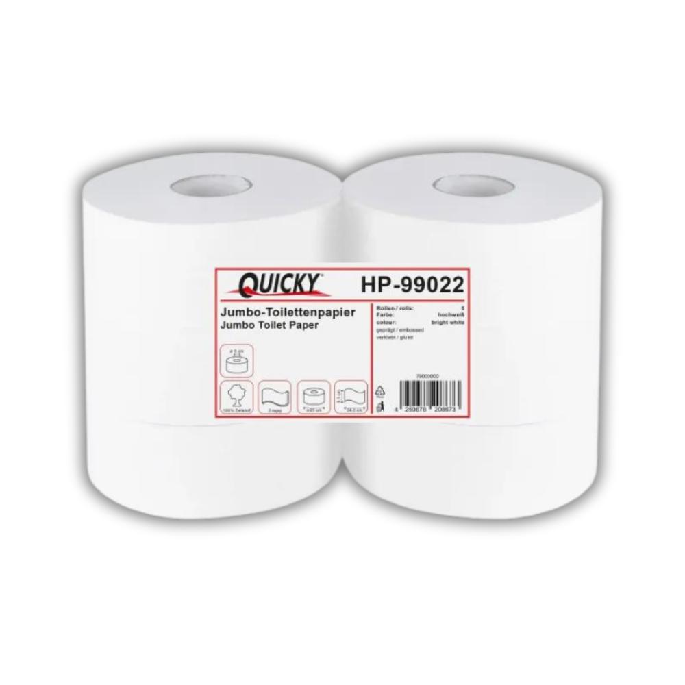 Quicky Jumbo-Toilettenpapier, 2-lagig Zellstoff weiß, Ø 25 cm, 6 Rollen