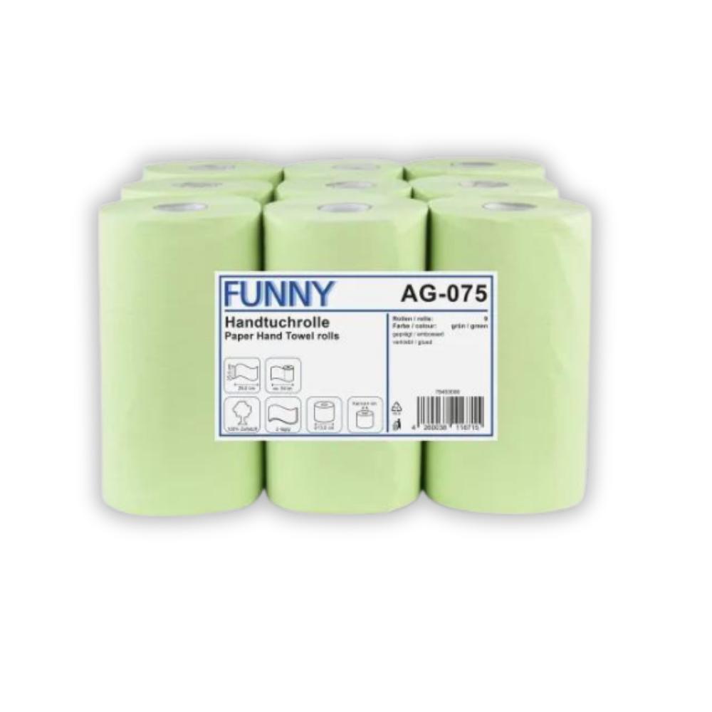 FUNNY Handtuchrolle 23 cm, 2-lagig, grün Zellstoff, Ø 13 cm, 9 Rollen