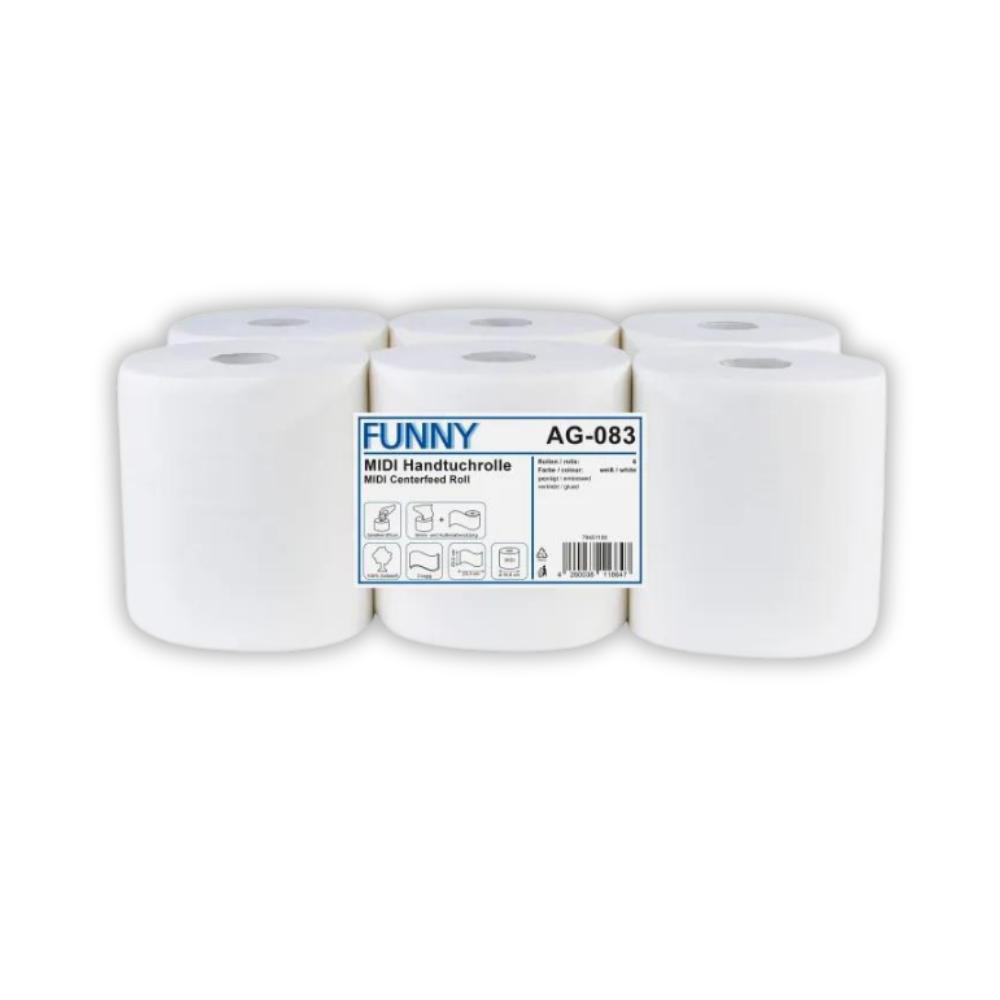 FUNNY Handtuchrolle MIDI 20 cm, 2-lagig Zellstoff weiß, Ø 19 cm, 6 Rollen