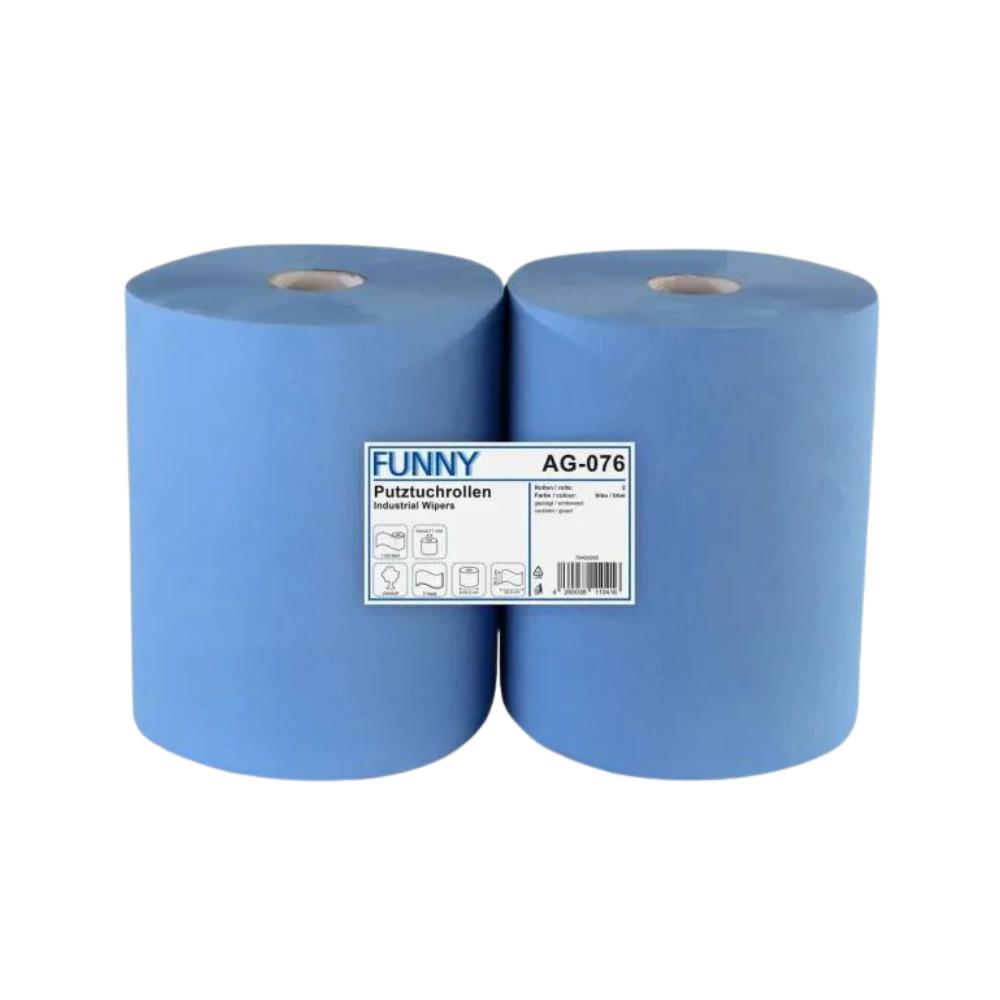 FUNNY Industrierolle 36 cm, 2-lagig, blau Zellstoff, 1.000 Blatt, 2 Rollen