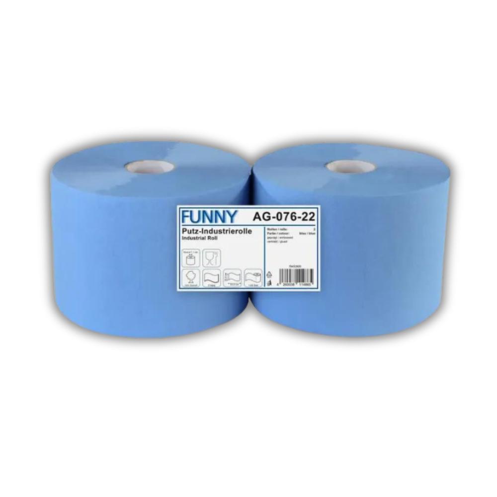 FUNNY Industrierolle 22 cm, 2-lagig, blau Zellstoffmix , 1.000 Blatt, 2 Rollen