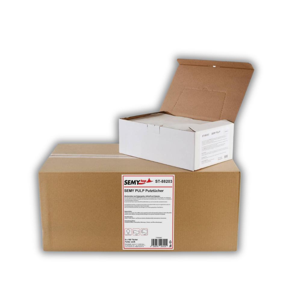 SEMYtop Semy Pulp Tuch in Spenderbox 29x38cm, 6x100 Tücher im Karton, weiß