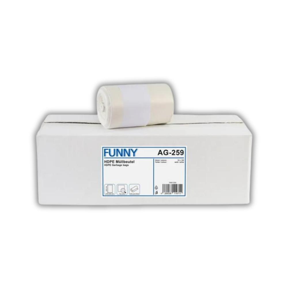 FUNNY HDPE Müllbeutel, extra, weiß, 300 + 240 x 530 mm , 18ltr.